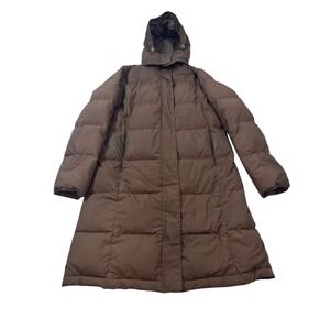 L.L. Bean Goose Down Puffer Parka Women Size S Brown Long Hooded Coat 0BCU6
